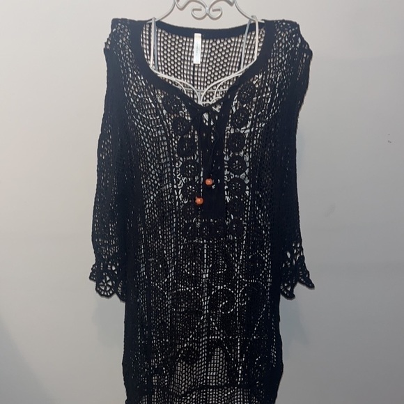 Francesca's Black Crochet Knit Swim Cover Up - Picture 1 of 6
